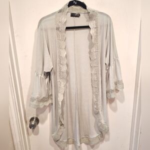 Spadehill Mint Green Open Front Kimono Cardigan Duster XL Cottagecore Lace Trim